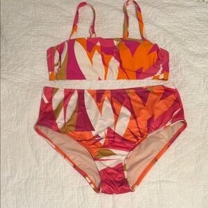 Kona Sol Pink and Orange Bikini with Bold Abstract Design